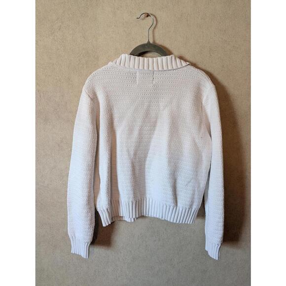 JUMPER 1234 white cotton fold-over collar sweater sz 6 - Picture 5 of 5